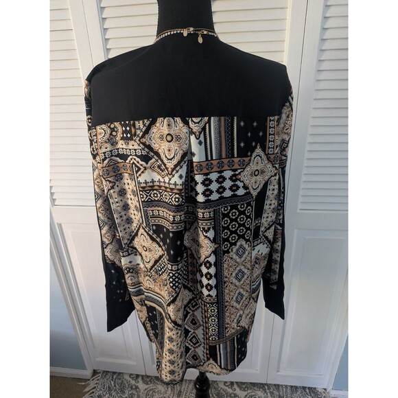IMAN Global Top Womens XL Chic Multi Patchwork Drape-Front Blouse Career NEW - Picture 8 of 12